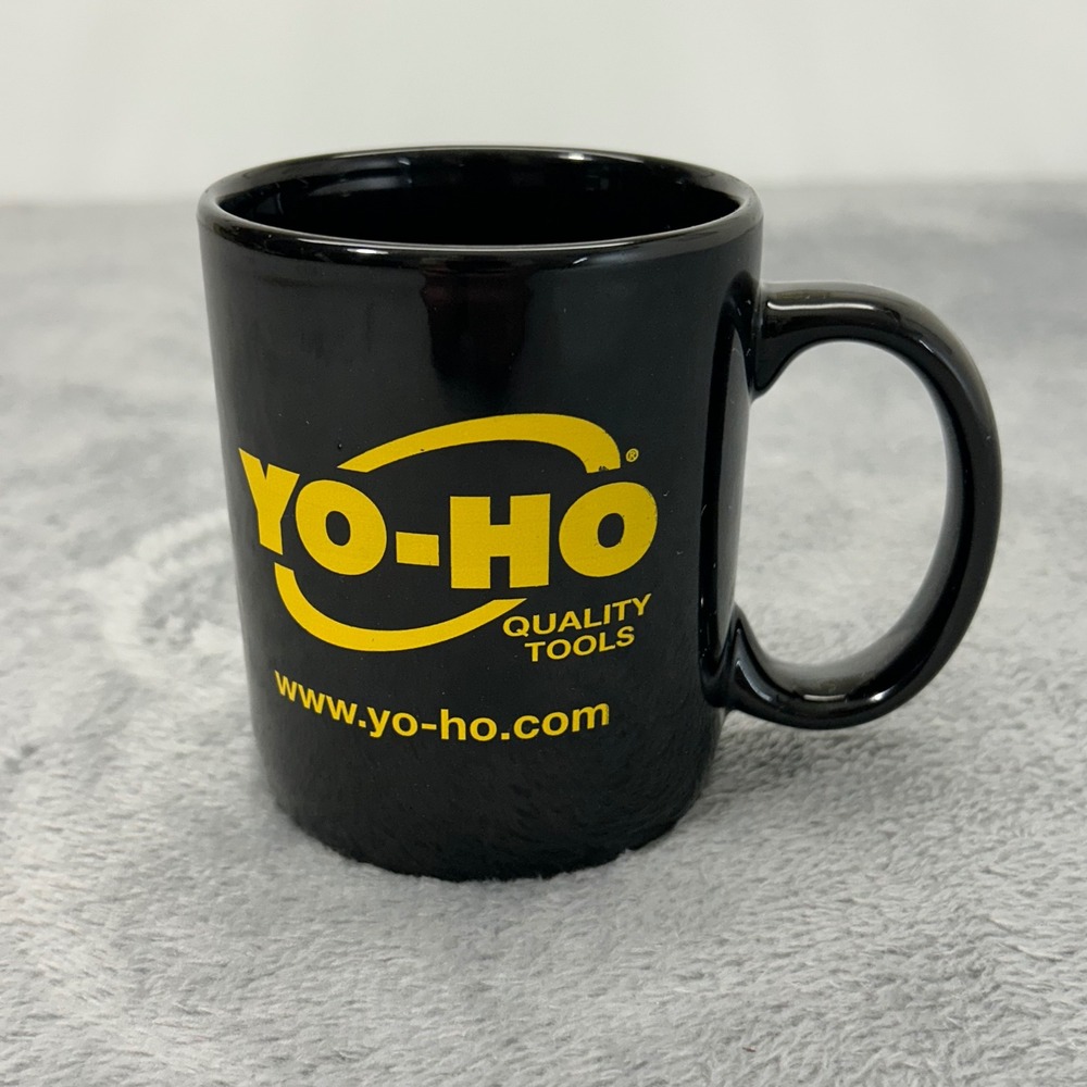 Yo-Ho Quality Tools Black Ceramic Coffee Mug Norwood Yellow Logo Graphic